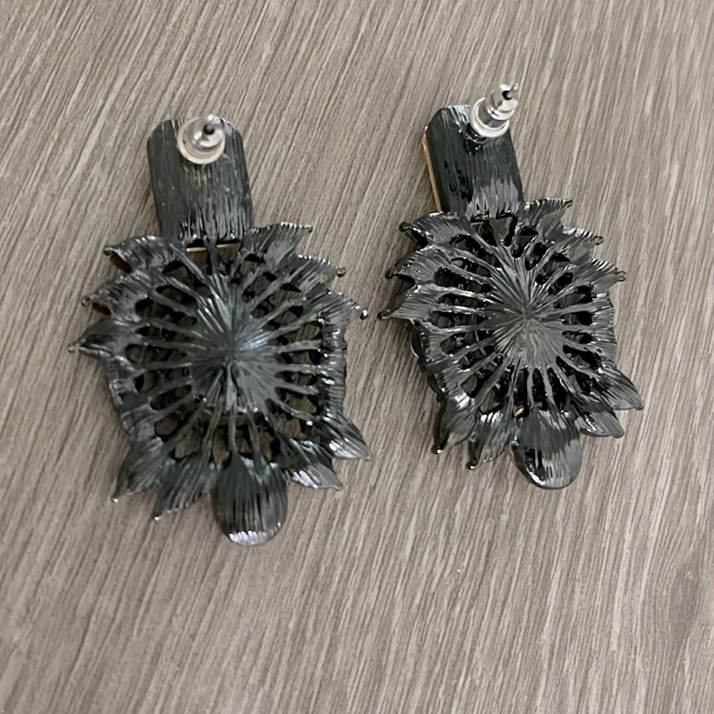 White House Black Market Red Rhinestone Drop Earrings - Picture 3 of 3